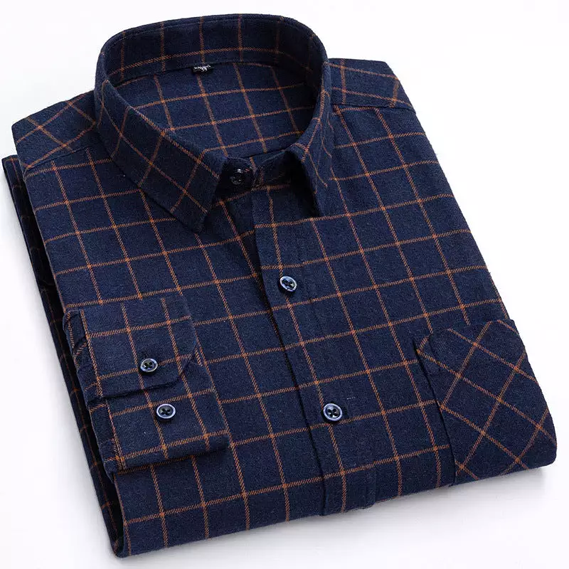 Men's new cotton brushed plaid shirt