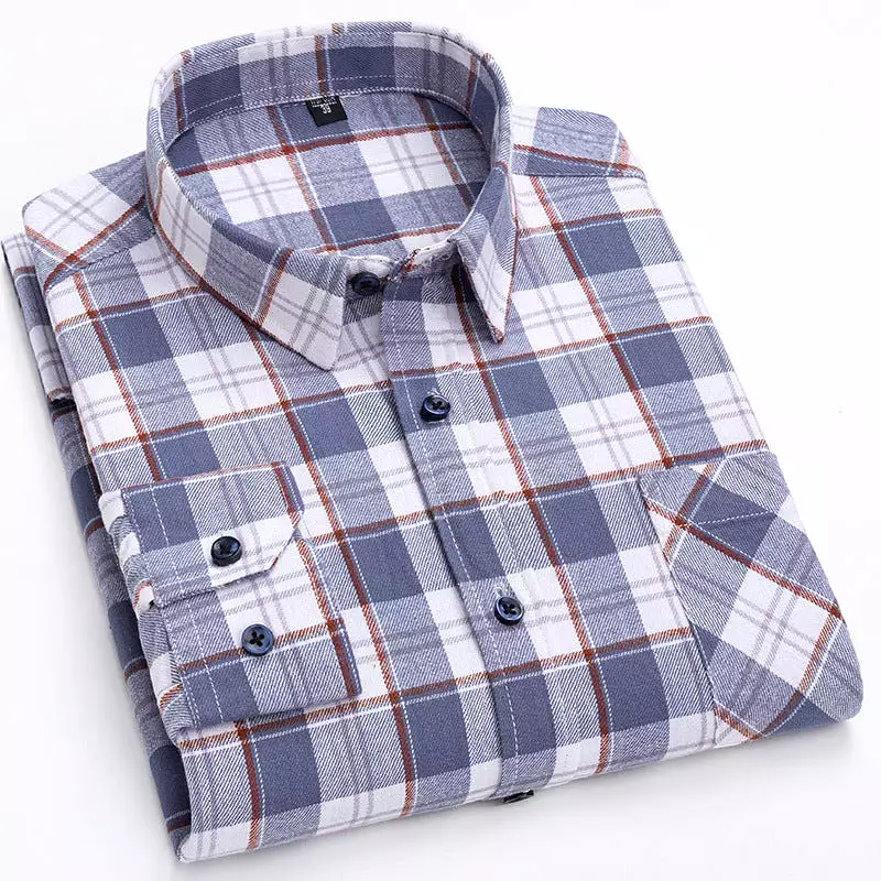 Men's new cotton brushed plaid shirt