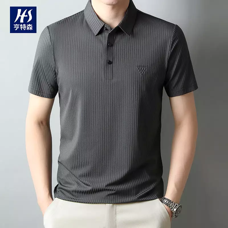 Men's nylon seamless elastic short-sleeved polo shirt