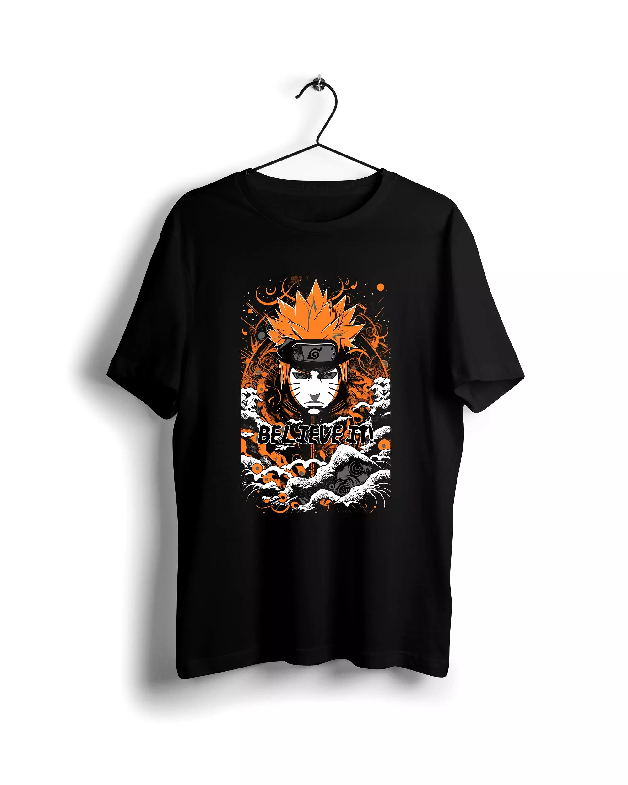 Naruto Nature's Harmony Tee: Waves and Mountains - Digital Graphics Basic T-shirt Black