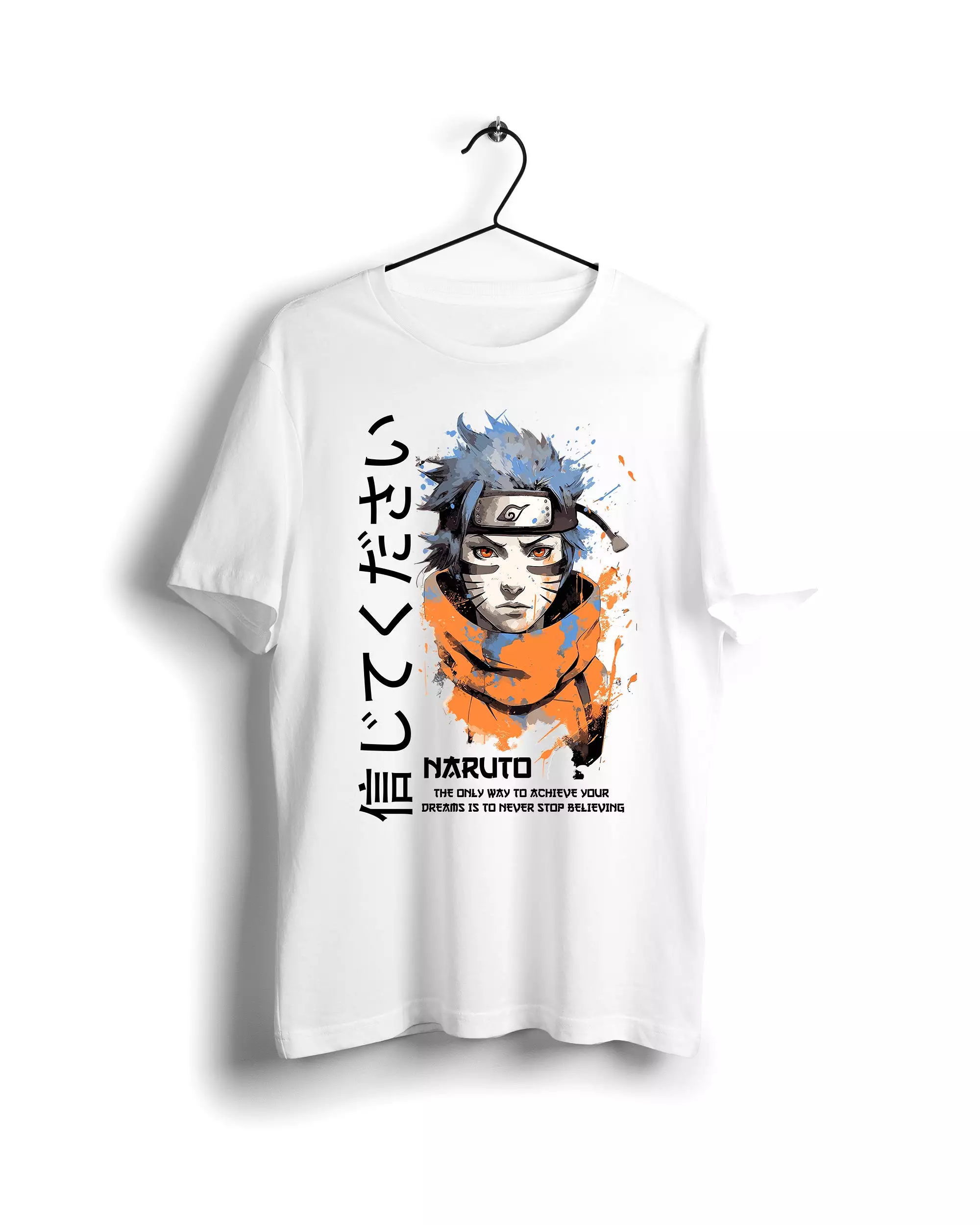 Naruto Watercolor Dreams Tee: Inspiring Text  in English & Japanese - Digital Graphics Basic T-shirt White