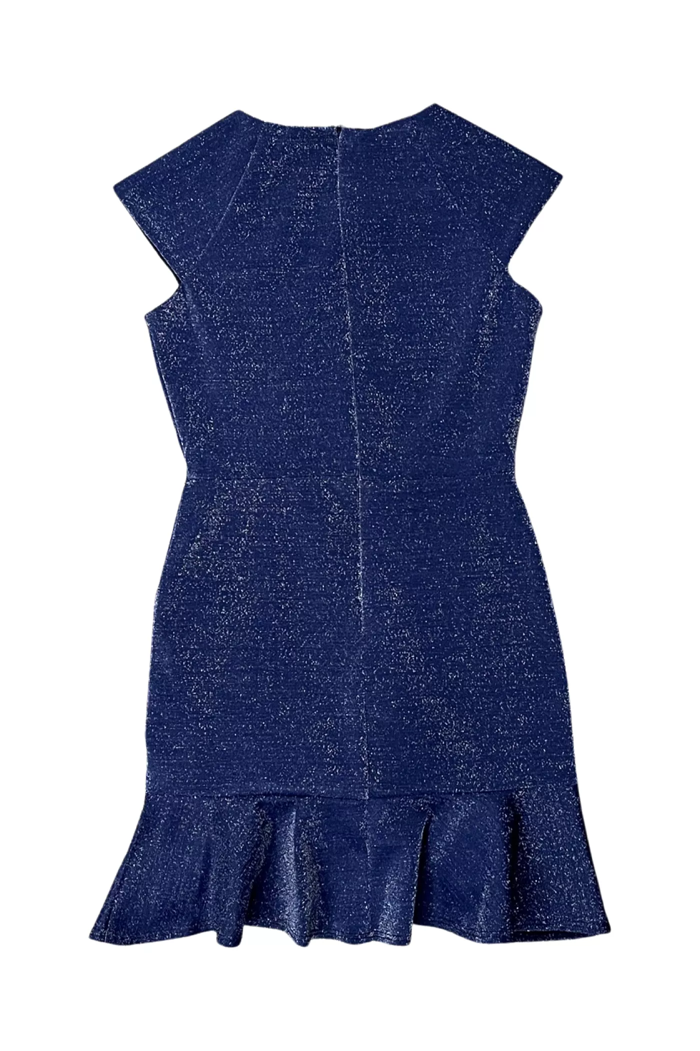 Navy Sparkle Cap Sleeve Ruffle Front Dress