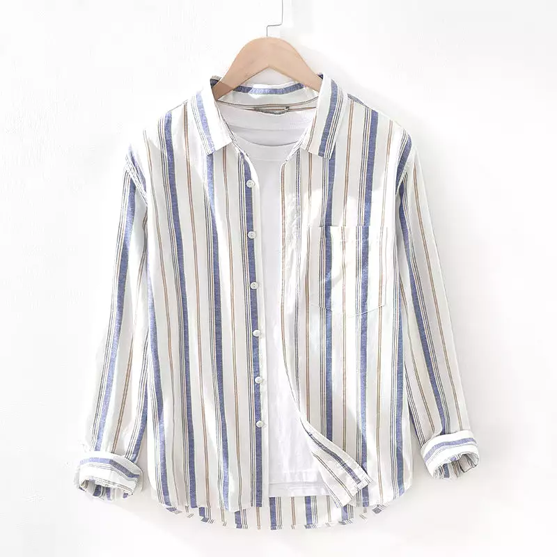 New Men's Linen Long Sleeve Cotton Shirt