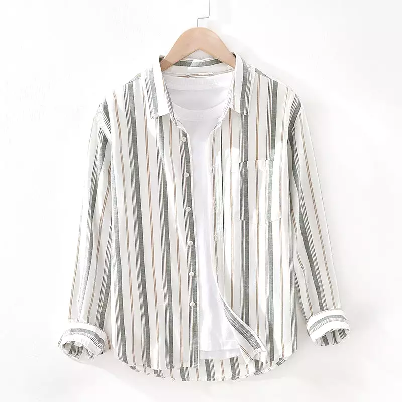 New Men's Linen Long Sleeve Cotton Shirt