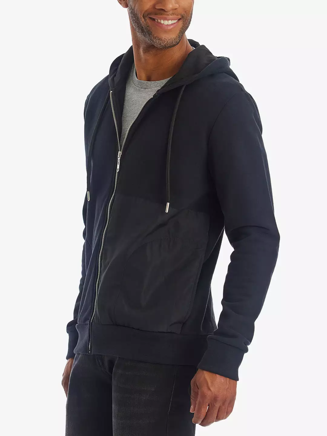 Nylon Patch Zipper Hoodie Sweatshirt