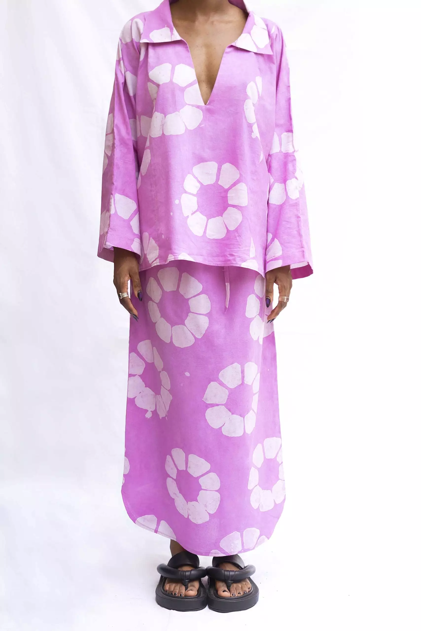 Nyosi Brand Gana Set, V-neck shirt with Matching Maxi Skirt