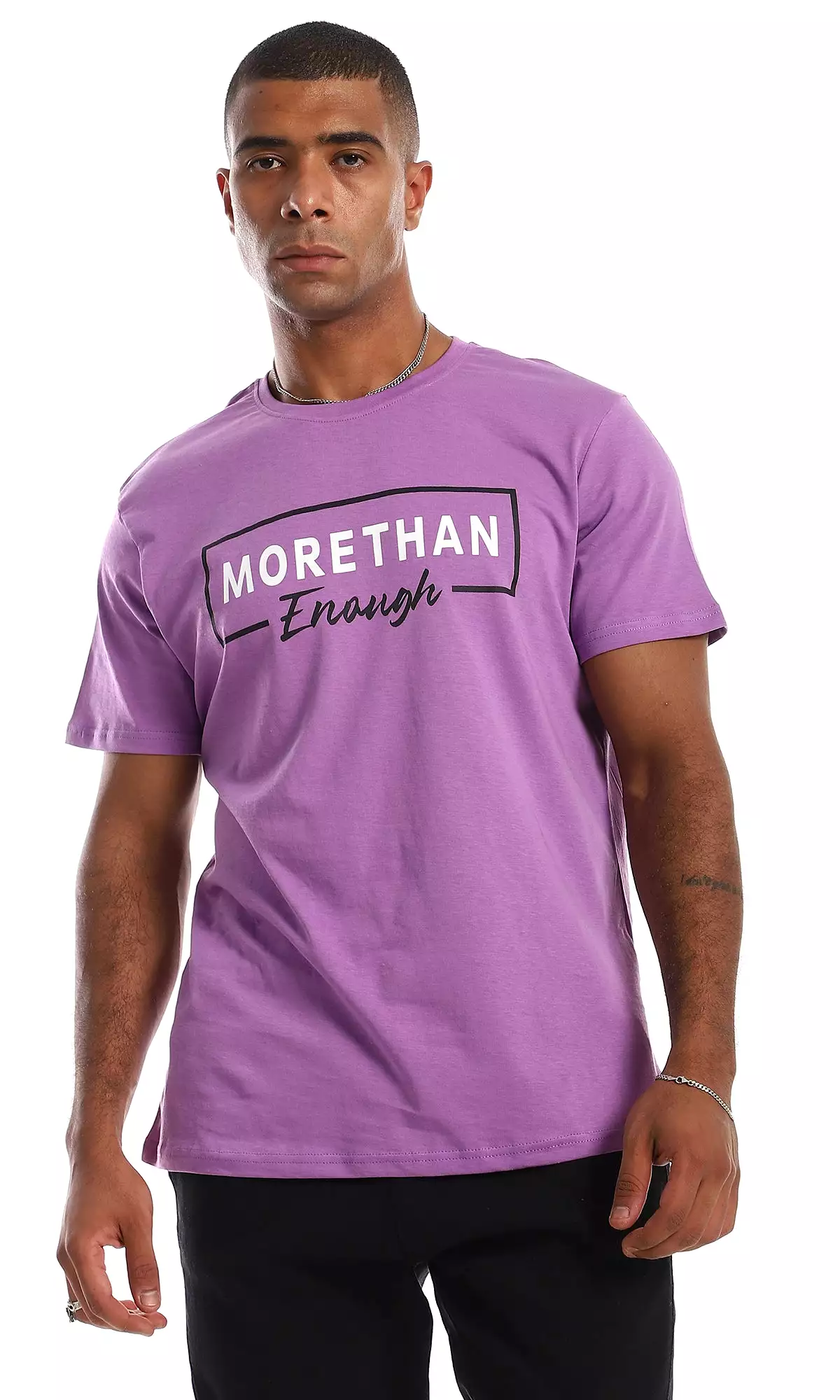 O154936 Chest Printed Cotton Purple Men T-Shirt