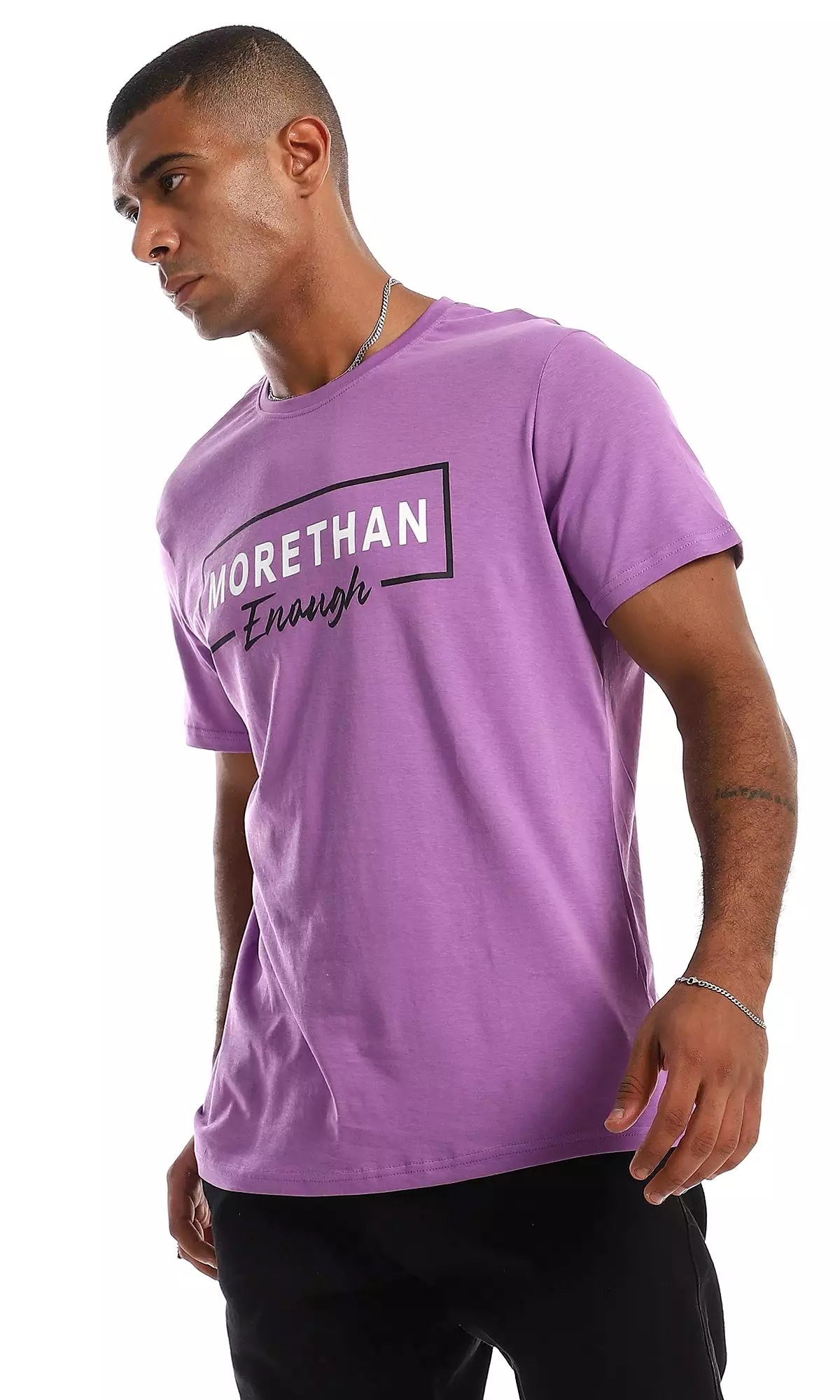 O154936 Chest Printed Cotton Purple Men T-Shirt