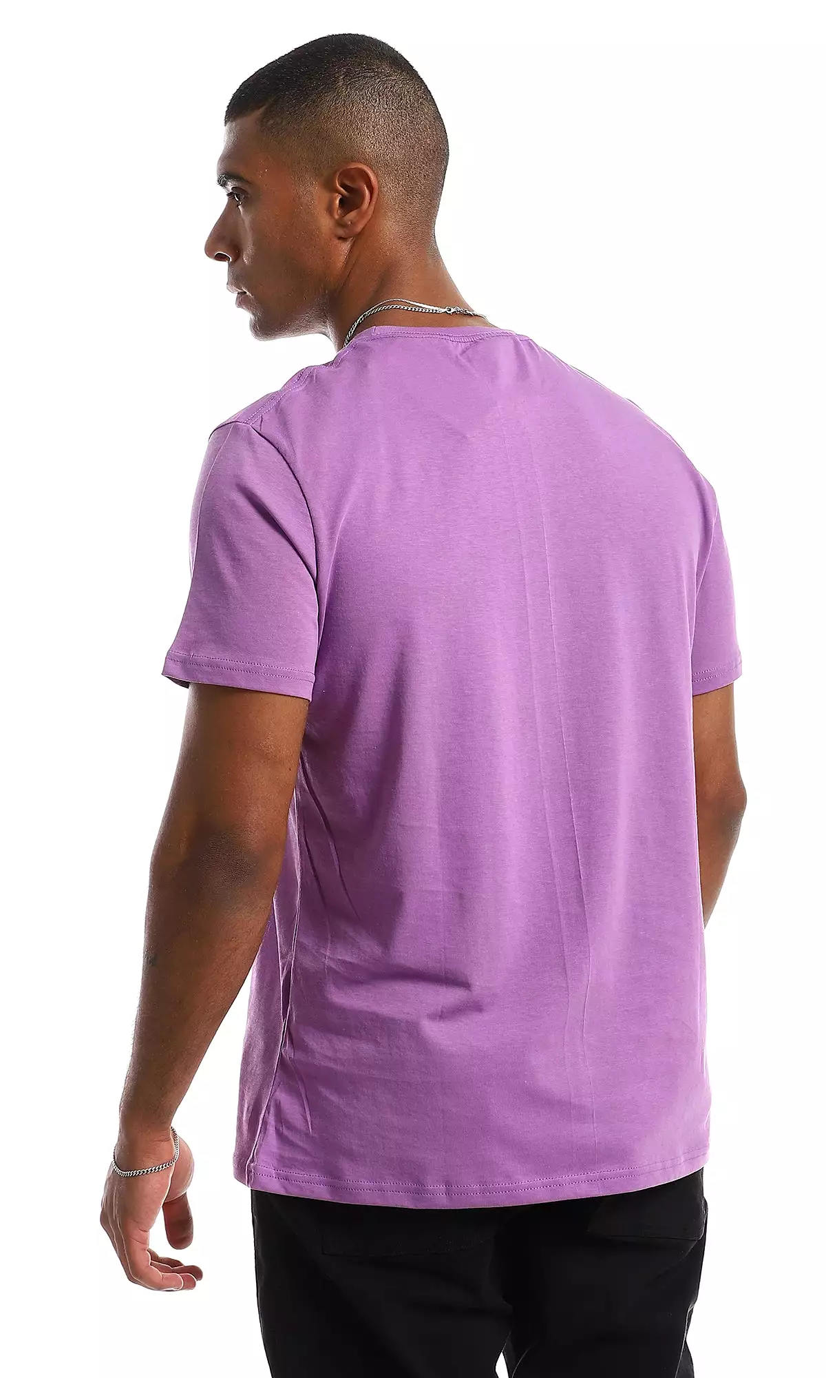 O154936 Chest Printed Cotton Purple Men T-Shirt