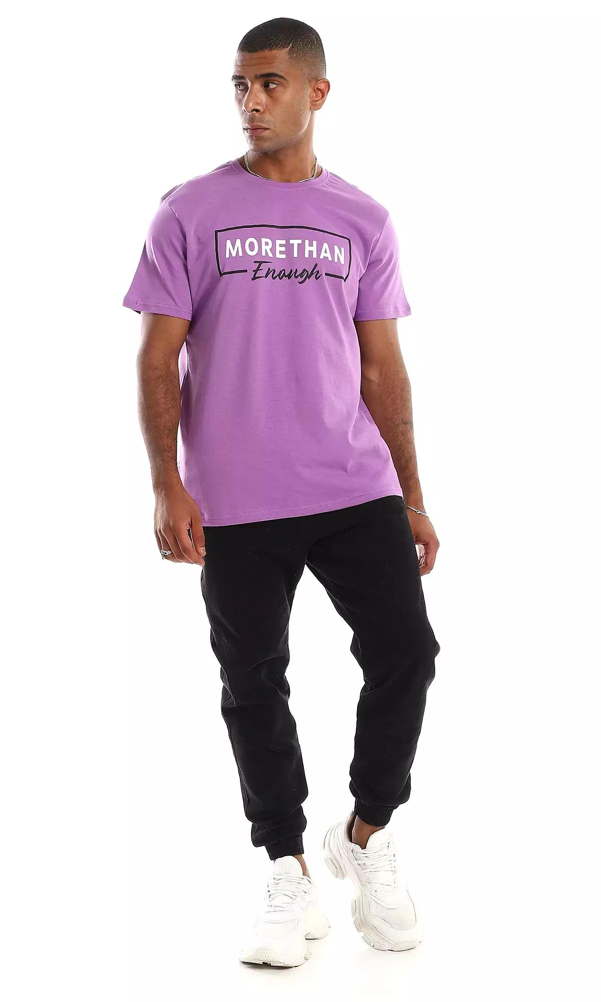 O154936 Chest Printed Cotton Purple Men T-Shirt