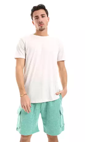 O164018 Heather Off-White Slip On Hips Length Cotton Men Tee