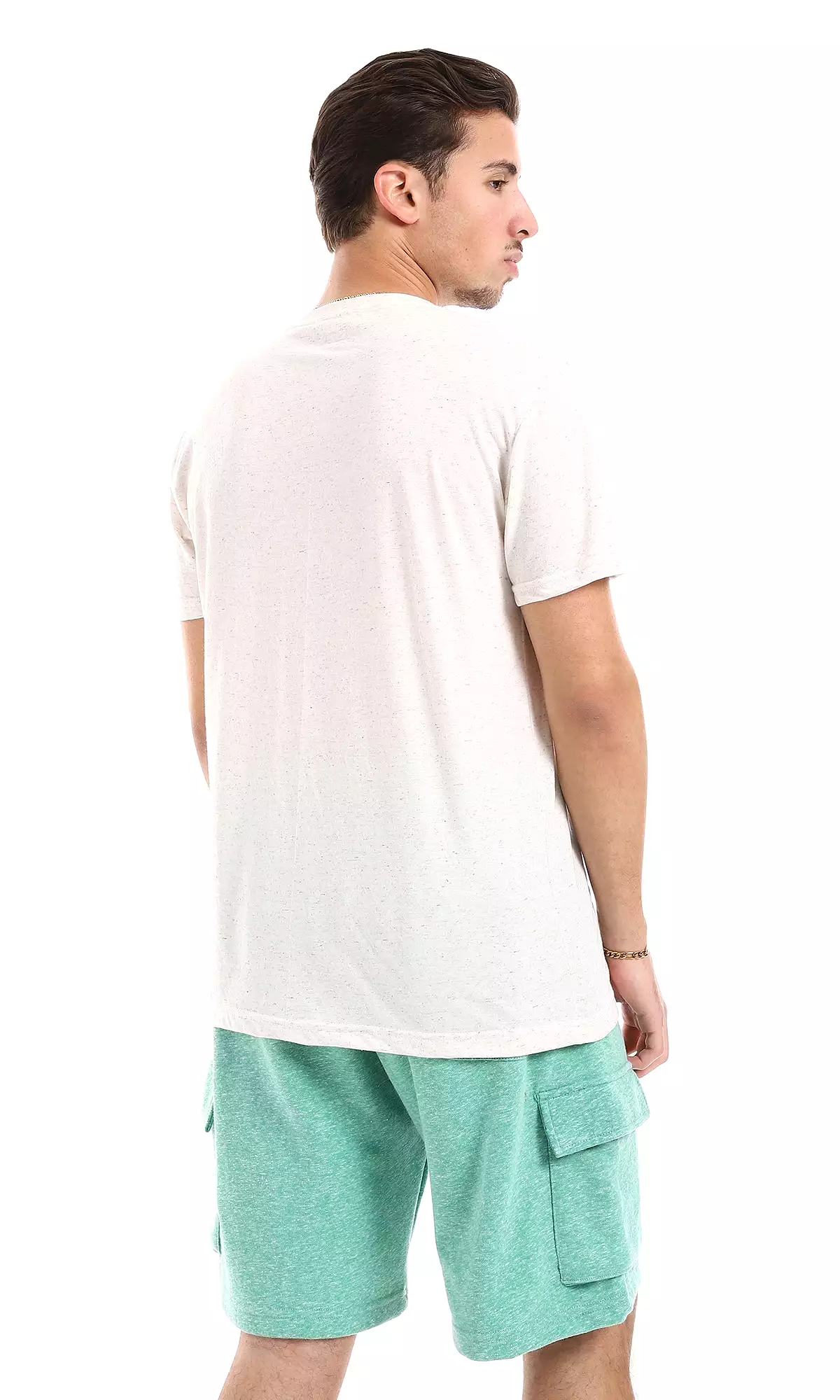 O164018 Heather Off-White Slip On Hips Length Cotton Men Tee