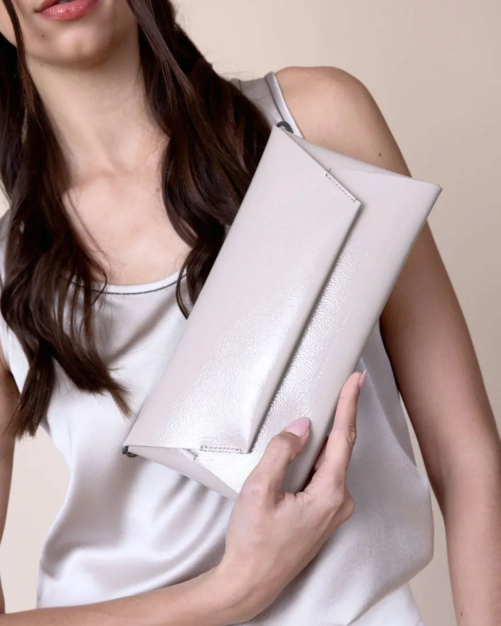 Patent Leather Foldover Clutch in Piuma