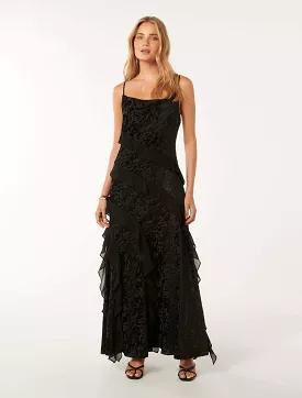 Piper Velvet Ruffle Maxi Dress