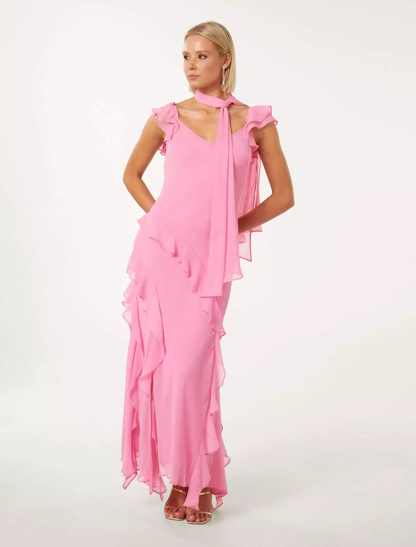 Polly Ruffle Sleeve Midi Dress with Scarf