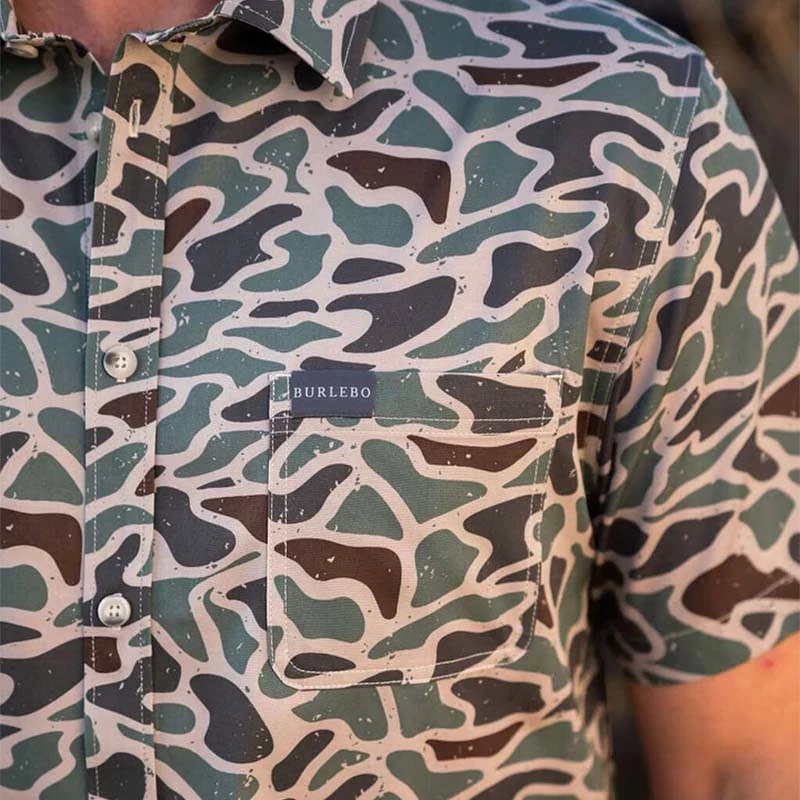 Retro Duck Camo Short Sleeve Woven Button Down Shirt