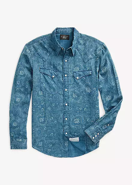 RRL Slim Fit Bandanna Linen Western Shirt