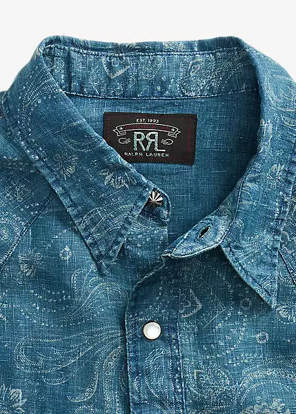 RRL Slim Fit Bandanna Linen Western Shirt