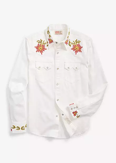 RRL Slim Fit Embroidered Denim Western Shirt