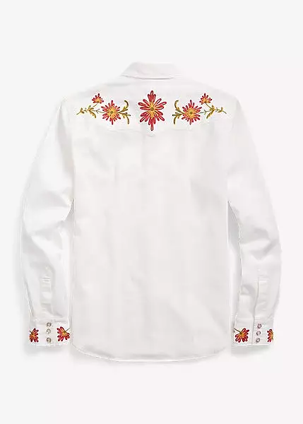 RRL Slim Fit Embroidered Denim Western Shirt