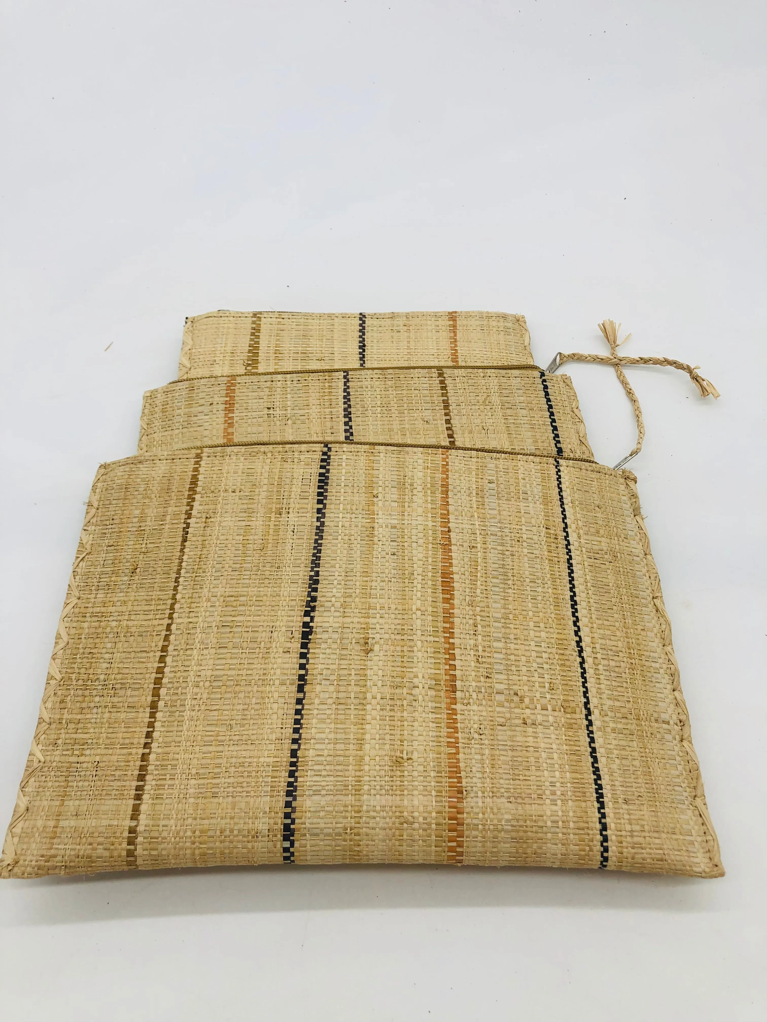 Set of 3 Nesting Zippered Straw Clutches Pinstripe Patterns