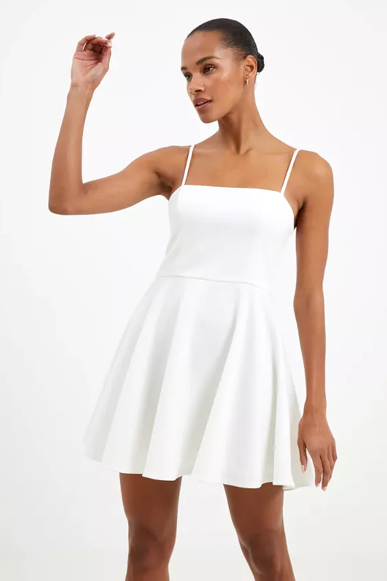 Summer White Straight Neck Fit & Flare Dress