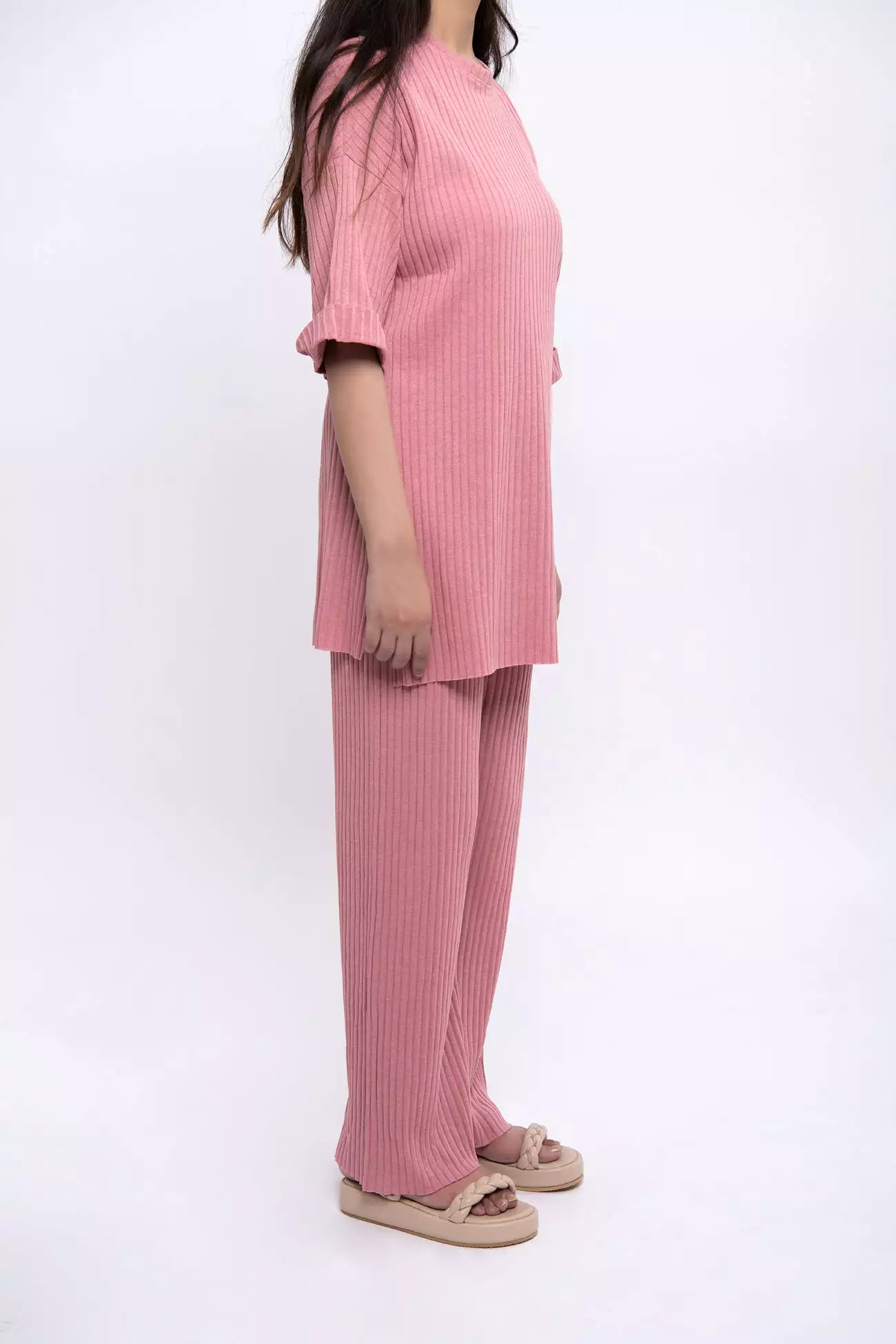 TEXTURED/ RIB KNIT SHIRT AND TROUSER