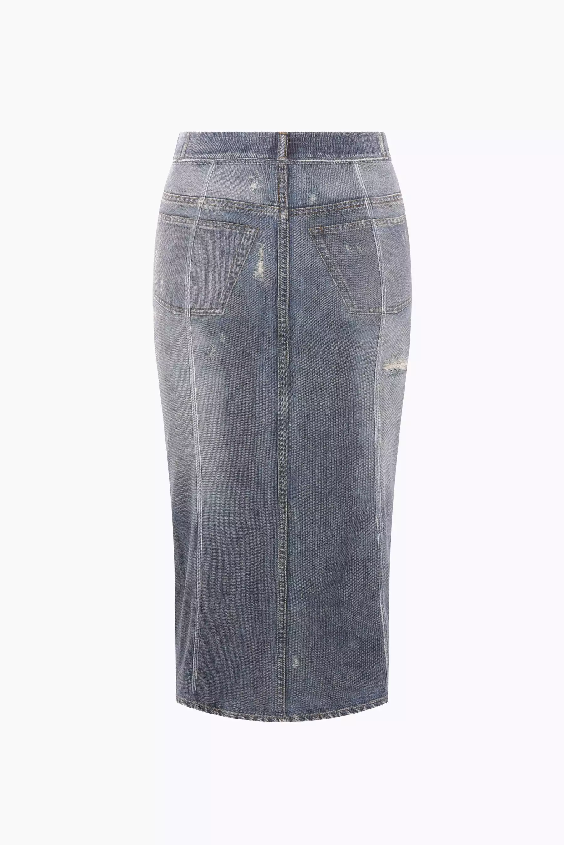 trompe l'oeil denim printed cotton skirt