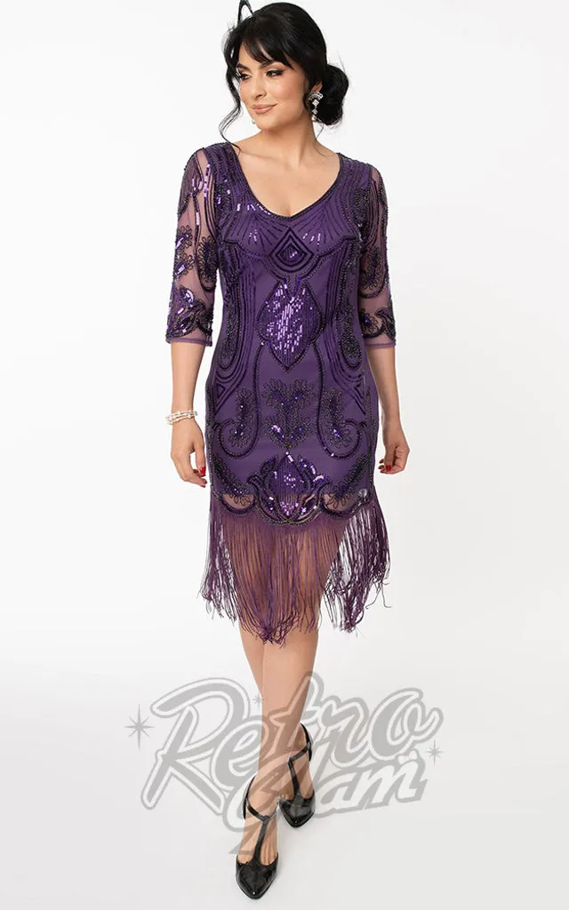 Unique Vintage Margaux 3/4 Sleeve Purple Flapper Dress - S left only