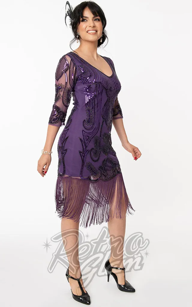 Unique Vintage Margaux 3/4 Sleeve Purple Flapper Dress - S left only