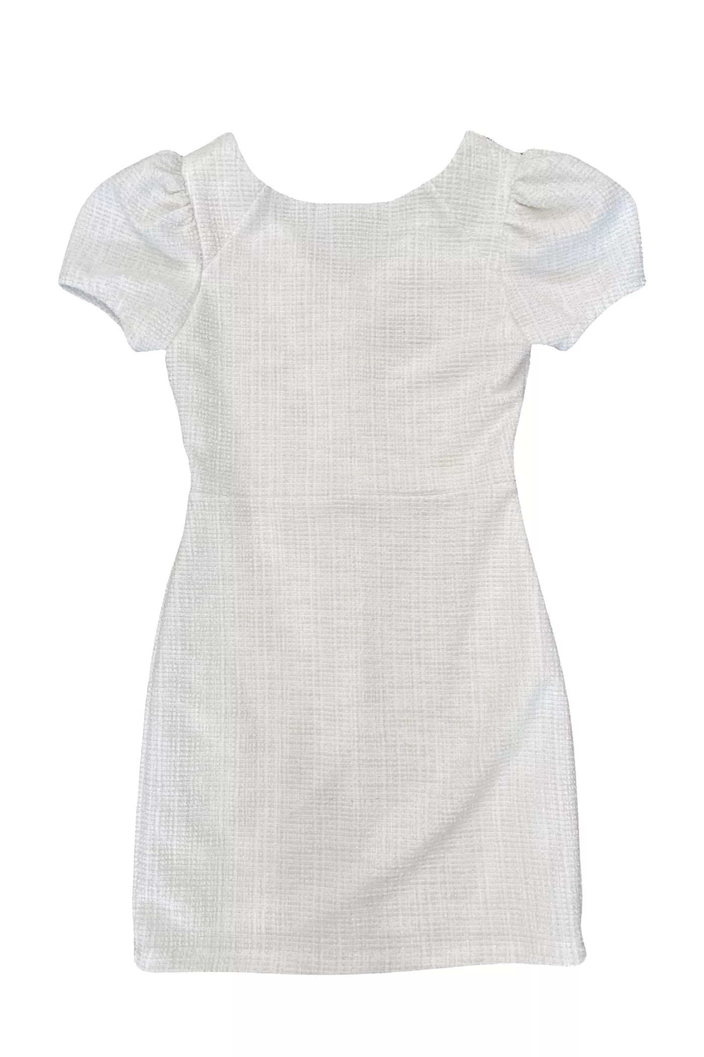 White Tweed Puff Sleeve Dress