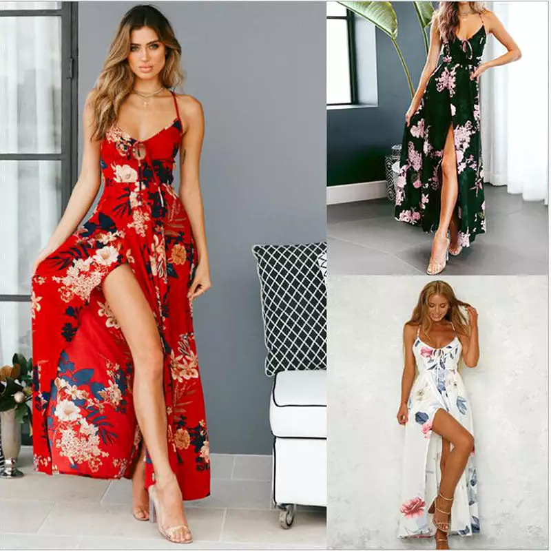 Women Dress Casual Backless Clothing Robe Femme Elegant Chic Beach Spaghetti Strap Bohemia Midi Dresses