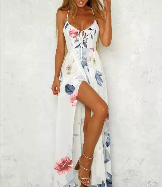 Women Dress Casual Backless Clothing Robe Femme Elegant Chic Beach Spaghetti Strap Bohemia Midi Dresses