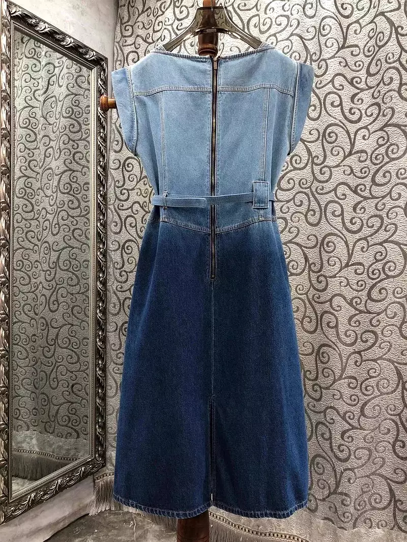 Womens Gradient Denim Dresses 100% Cotton Denim Dress 2024 Summer Luxury Design