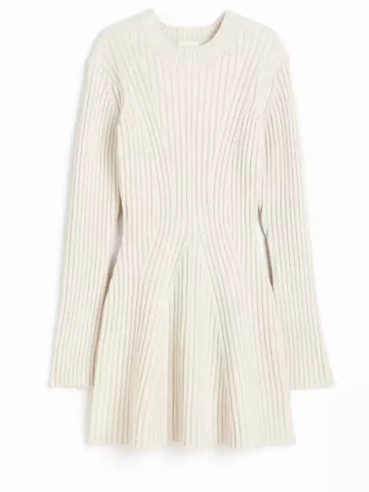 Womens Ribbed Knitted Sweater Dress Fashion O Neck Long Sleeve Midi Dresses 2023