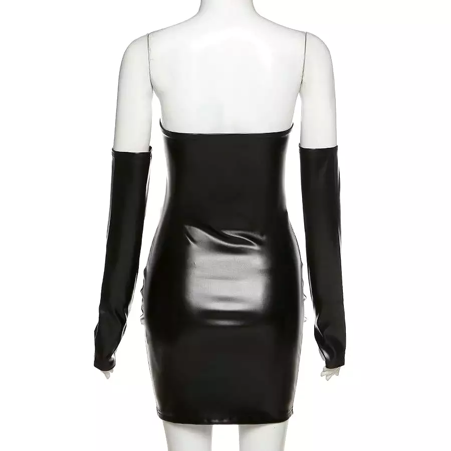 You Got It All PU Leather Dress With Sleeves