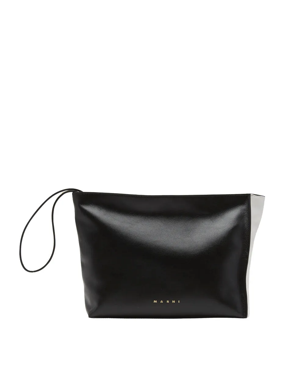 Zip Leather Pochette Clutch in Black